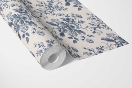 'Mendoza' Vintage-Inspired Floral Toile/ Botanical Wallpaper (Vintage Blue/ Slate Blue) - Image 3
