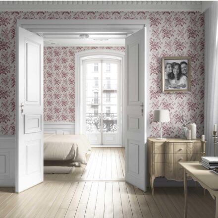 'Blush Grove' Vintage-Inspired Floral Toile/ Botanical Wallpaper (Burgundy Red) - Image 4