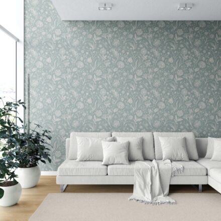 'Emalia' Floral/ Botanical Wallpaper (Cadet Blue/ Mint Gray/ Cream) - Image 6
