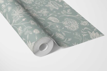 'Emalia' Floral/ Botanical Wallpaper (Cadet Blue/ Mint Gray/ Cream) - Image 3
