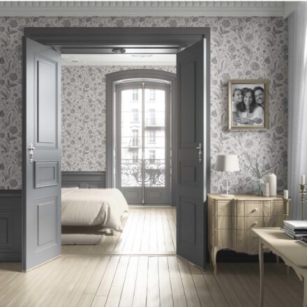 'Lyon' Neutral Floral/ Botanical Wallpaper (Metallic Gray) - Image 4