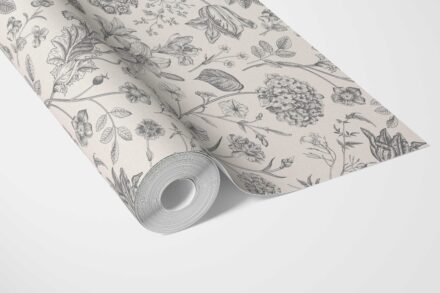 'Lyon' Neutral Floral/ Botanical Wallpaper (Metallic Gray) - Image 3