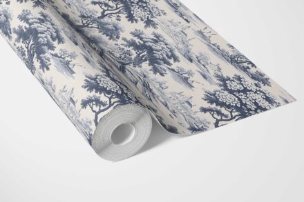 'Bowood Sisal' Floral Toile de Jouy Nature Print Wallpaper (Navy Blue) - Image 3
