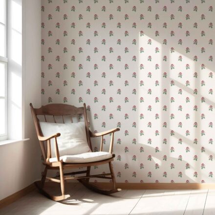 'Guarda' Vintage-Inspired Floral Block Print Wallpaper (Red-Pink/ Green/ White) - Image 5