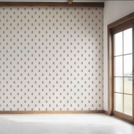 'Guarda' Vintage-Inspired Floral Block Print Wallpaper (Red-Pink/ Green/ White) - Image 7