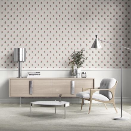'Guarda' Vintage-Inspired Floral Block Print Wallpaper (Red-Pink/ Green/ White) - Image 3