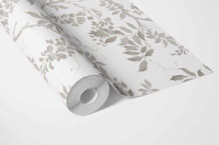 'Pebble Ash' Neutral Floral Vine/ Botanical Wallpaper (Gray/ Greige/ White/ Taupe) - Image 3