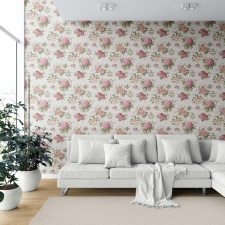 'Ortensia' Modern Floral Block Print Wallpaper (Blush Pink/ Green) - Image 6