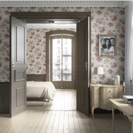'Ortensia' Modern Floral Block Print Wallpaper (Blush Pink/ Green) - Image 4