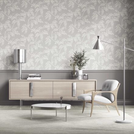 'Sassari' Neutral Floral Vine/ Botanical Wallpaper (Dove Gray/ Off-White) - Image 2