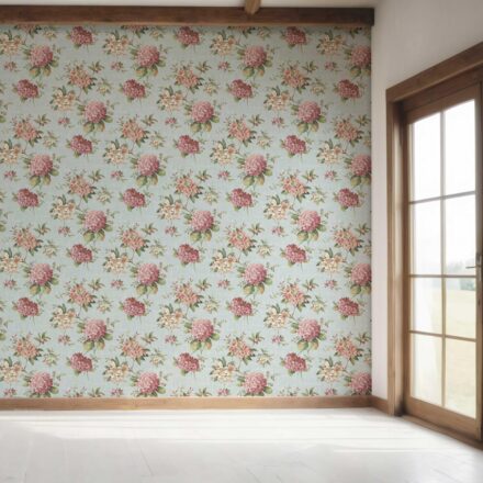 'Beetrice' Modern Floral Block Print Wallpaper (Blue/ Pink/ Green) - Image 7
