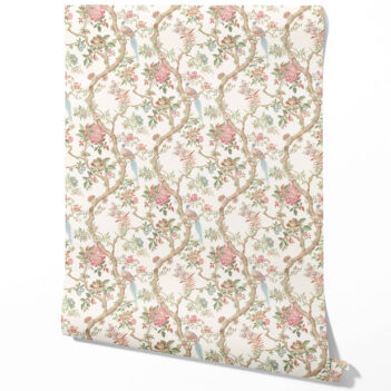 'Kusum' Floral/ Bird Print Chinoiserie Wallpaper (Pink/ Green/ Duck Egg Blue)