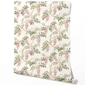 'Kamalini' Floral Vine/ Botanical Patterned Wallpaper (Cream/ Pink/ Green)