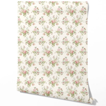 'Tweed Heads' Patterned Floral Block Print Wallpaper (Cream/ Soft Pink/ Green/ Blue)