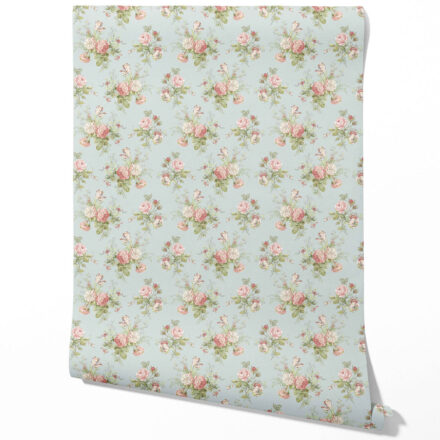 'Gales Point' Patterned Floral Block Print Wallpaper (Blue/ Pink/ Green)