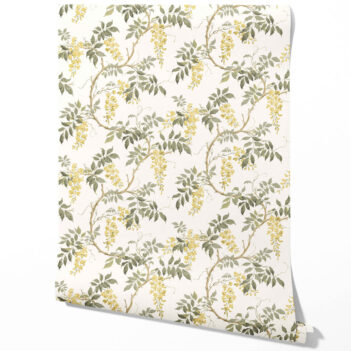 'Reverie' Floral Vine/ Botanical Patterned Wallpaper (Cream/ Yellow/ Green)