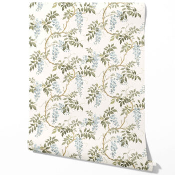 'Misty Bloom' Floral Vine/ Botanical Patterned Wallpaper (Cream/ Duck Egg Blue/ Green)
