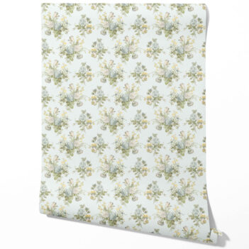 'Modena' Patterned Floral Block Print Wallpaper (Blue/ Green/ Yellow)