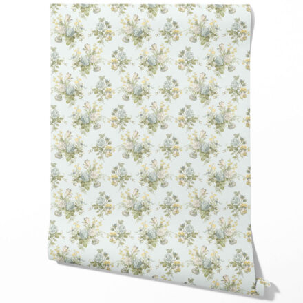 'Modena' Patterned Floral Block Print Wallpaper (Blue/ Green/ Yellow)