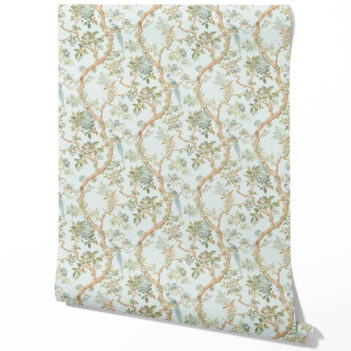 'Briarcliff' Floral/ Bird Print Chinoiserie Wallpaper (Duck Egg Blue/ Green/ Brown)