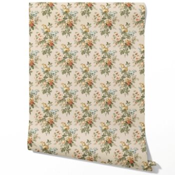'Sorrento' English Floral Print Wallpaper (Beige/ Green/ Orange/ Yellow)