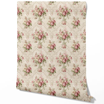 'Vasto' Floral Damask Patterned Wallpaper (Beige/ Pink/ Green)