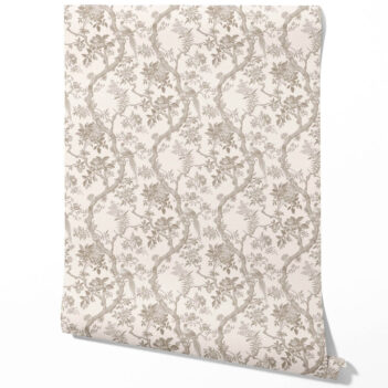 'Willowbourne' Floral Toile/ Bird Print Chinoiserie Wallpaper (Brown/ Beige/ Taupe)