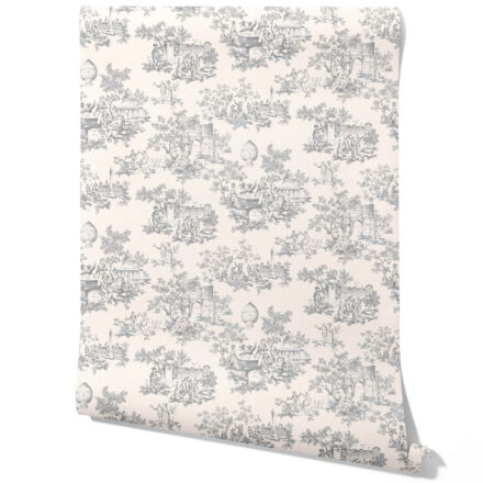 'Gypsy Pie' Toile de Jouy/ Nature Print Wallpaper (Dove Gray/ Off-White)