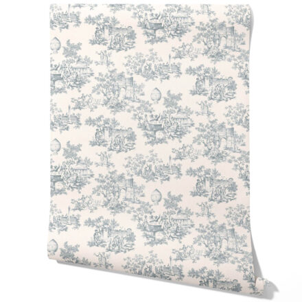 'Tasmania' Toile de Jouy/ Nature Print Wallpaper (Blue/ Gray/ Off-White)