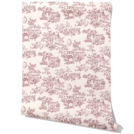 'Neverland' Toile de Jouy/ Nature Print Wallpaper (Pink/ Off-White)