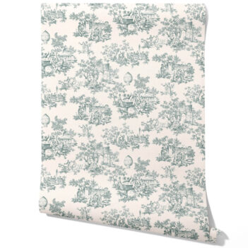 'Viterbo' Toile de Jouy/ Nature Print Wallpaper (Duck Egg Blue/ Off-White)