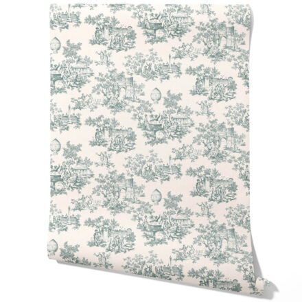 'Viterbo' Toile de Jouy/ Nature Print Wallpaper (Duck Egg Blue/ Off-White)