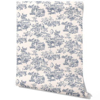 'Sky Petal' Toile de Jouy/ Nature Print Wallpaper (Navy Blue/ Off-White)