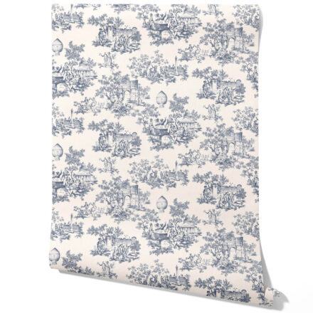 'Sky Petal' Toile de Jouy/ Nature Print Wallpaper (Navy Blue/ Off-White)