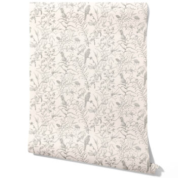 'Shoreline' Birds Print/ Botanical Wallpaper (Gray/ Off-White)
