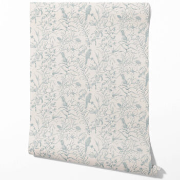 'Freshfield' Birds Print/ Botanical Wallpaper (Duck Egg Blue/ Off-White)