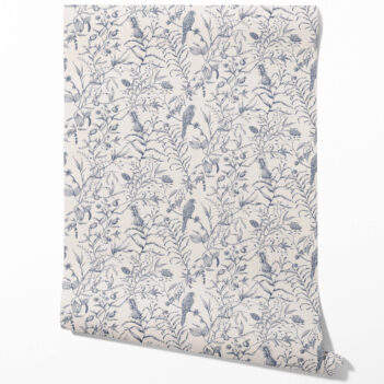 'Midnight Punk' Birds Print/ Botanical Wallpaper (Navy Blue)