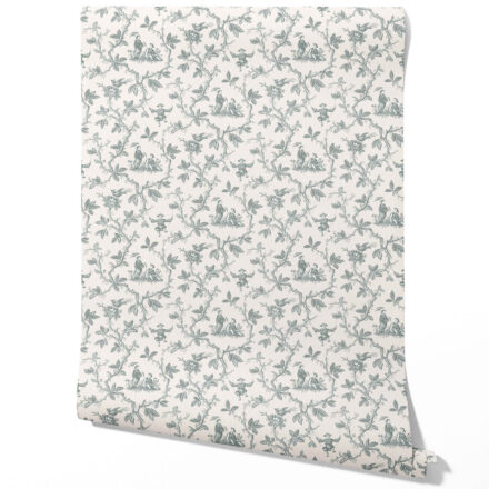 'Aruacana' Floral Toile de Jouy Wallpaper (Blue-Gray/ Off-White)