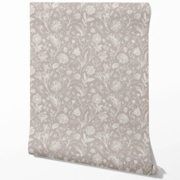 'Glazed' Neutral Floral/ Botanical Wallpaper (Greige/ Warm Gray/ Taupe)