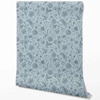 'Freezing' Floral/ Botanical Wallpaper (Slate Blue/ Gray)