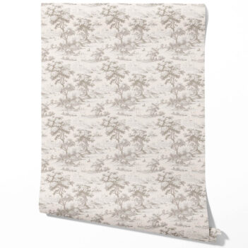 'Tiara' Floral Toile de Jouy Nature Print Wallpaper (Greige/ Taupe/ Warm Gray)