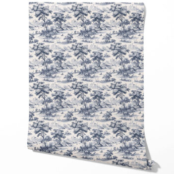 'Bowood Sisal' Floral Toile de Jouy Nature Print Wallpaper (Navy Blue)