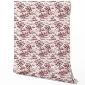 'Taalbagh' Floral Toile de Jouy Nature Print Wallpaper (Maroon Red/ Deep Pink)