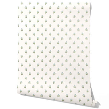 'Salvan' Vintage-Inspired Floral Block Print Wallpaper (Blue/ Green/ White)