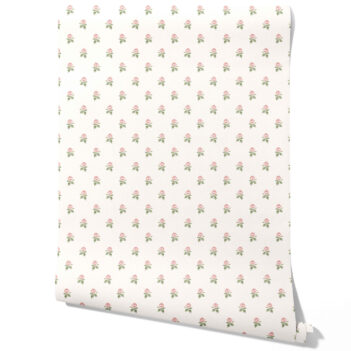 'Attalens' Vintage-Inspired Floral Block Print Wallpaper (Pink/ Green/ White)