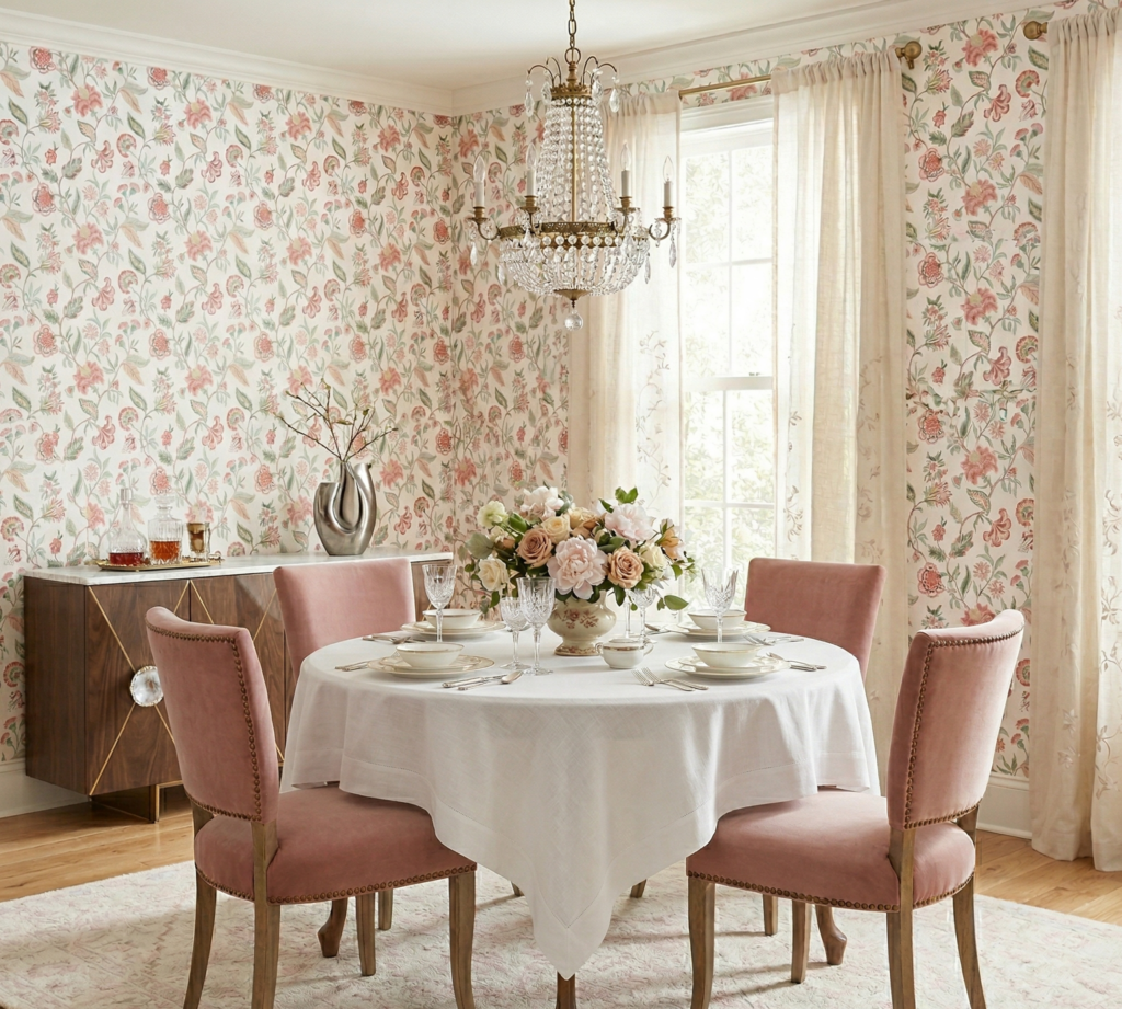 Floral Wallpaper in Dining Room