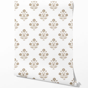'Mehulika' Neutral Floral Block Print Wallpaper (Brown/ White)