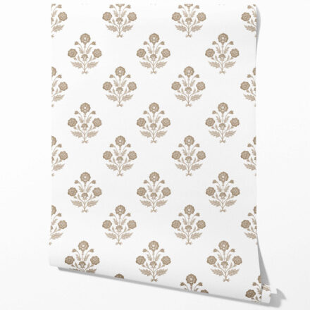 'Mehulika' Neutral Floral Block Print Wallpaper (Brown/ White)
