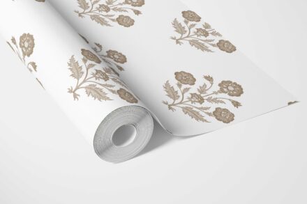 'Mehulika' Neutral Floral Block Print Wallpaper (Brown/ White) - Image 3