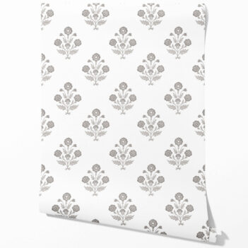 'Ratan Palm' Neutral Floral Block Print Wallpaper (Stormy Gray/ Taupe/ White)